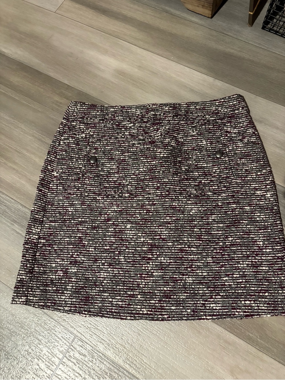 LOFT Burgundy and Cream Tweed Pencil Mini Skirt